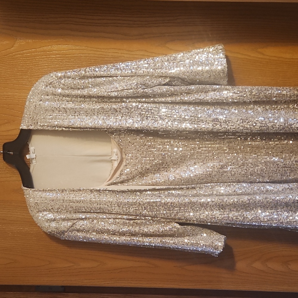 Maurices Silver Sequin Midi Dress and Jacket Set